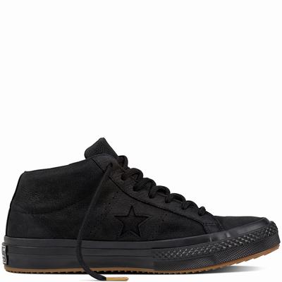 Converse One Star Mid Counter Climate Mid Tops Womens - Black/Black/Black Shoes (801RJZGH)